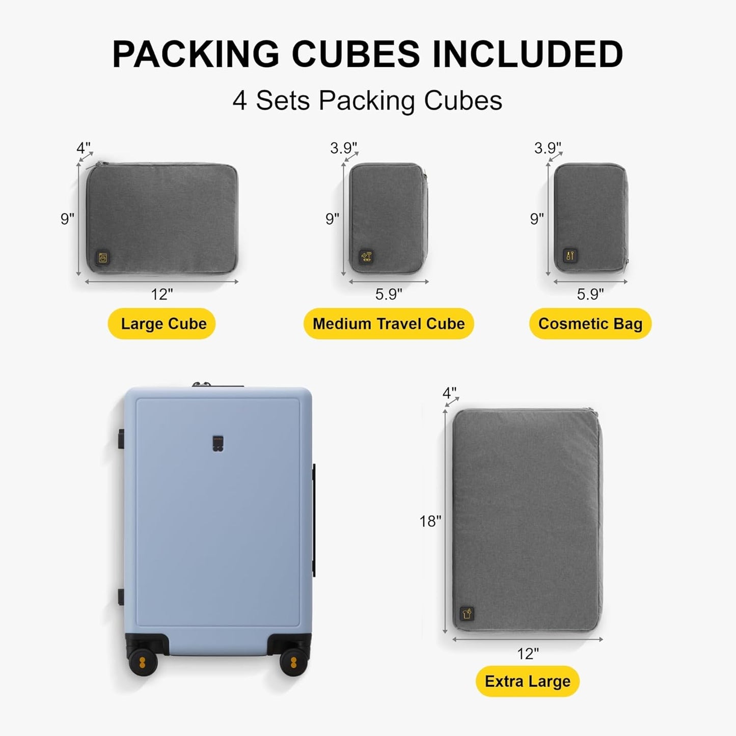 LEVEL8 Elegance Carry-on Suitcase, 20 Inch Carry on Luggage, Hardside Large Suitcases with Wheels, Tavel Bag with Tsa Lock, Light Blue