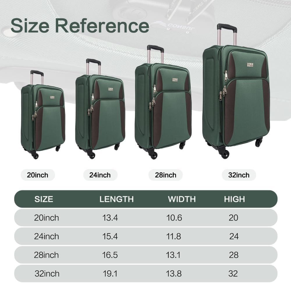 Lispin Luggage Set Softshell Expandable 4 Piece Suitcase with Wheels Softside Lightweight Travel Carry on Luggage (Dark Green + Polyester)