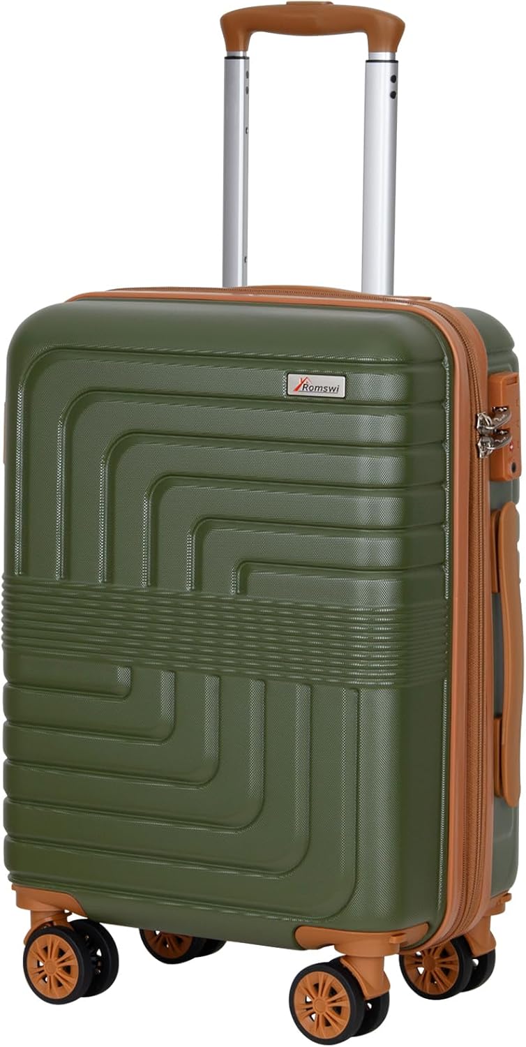 Romswi Expandable 22" Carry On Luggage,Hardshell Suitcase with Double Spinner Wheels for 20% More Space, Airline Approved Lightweight Hardside Luggage, Scratch-Resistant & YKK Zipper,Olive Green