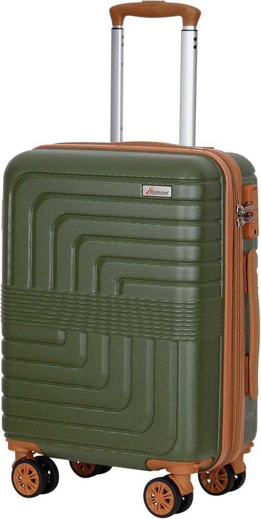 Romswi Expandable 22" Carry On Luggage,Hardshell Suitcase with Double Spinner Wheels for 20% More Space, Airline Approved Lightweight Hardside Luggage, Scratch-Resistant & YKK Zipper,Olive Green
