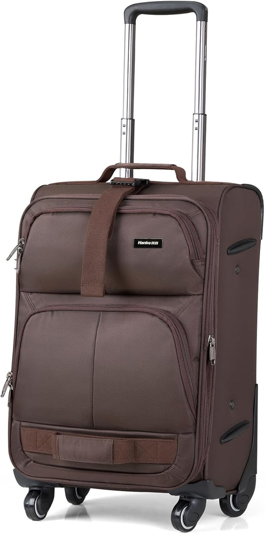 Hanke 20 Inch Softside Expandable Carry On Luggage with Spinner Wheels, Rolling Suitcase Travel Luggage with TSA Approved Luggage,Coffee