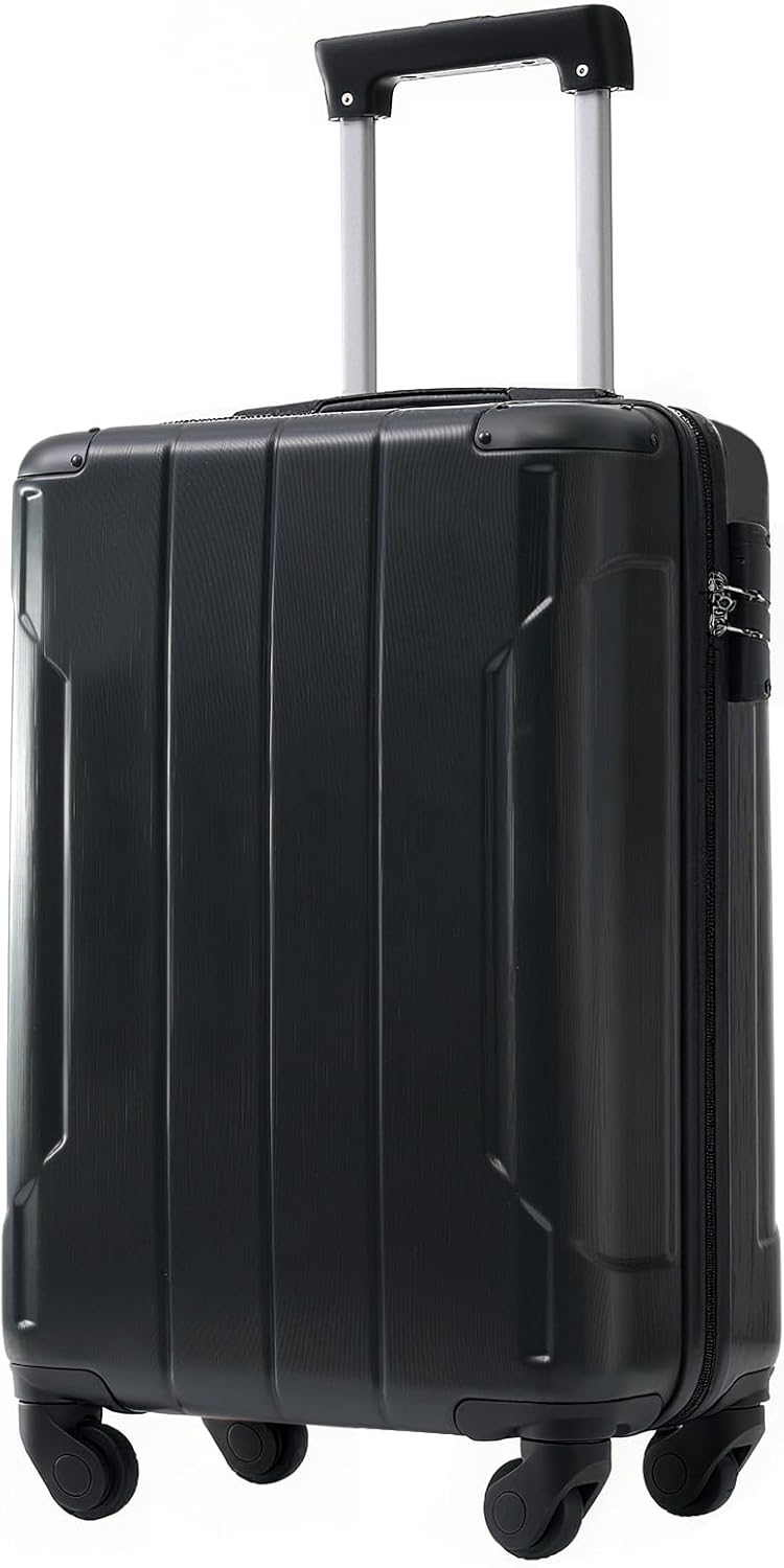 20in Carry On Luggage Hardshell Suitcase with Spinner Wheels Lightweight Lugagge Design Waterproof Durable for Travel (Black)