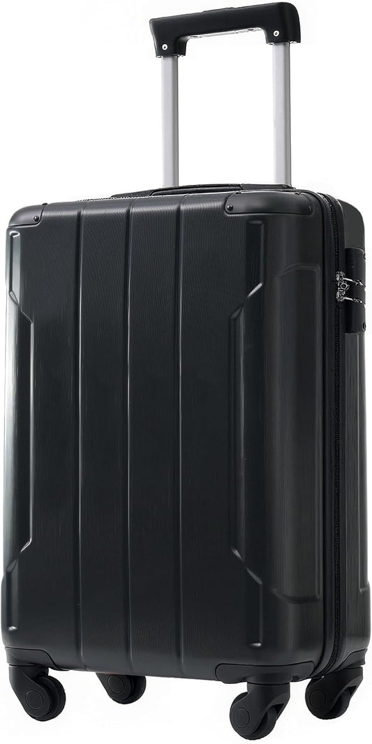 20in Carry On Luggage Hardshell Suitcase with Spinner Wheels Lightweight Lugagge Design Waterproof Durable for Travel (Black)