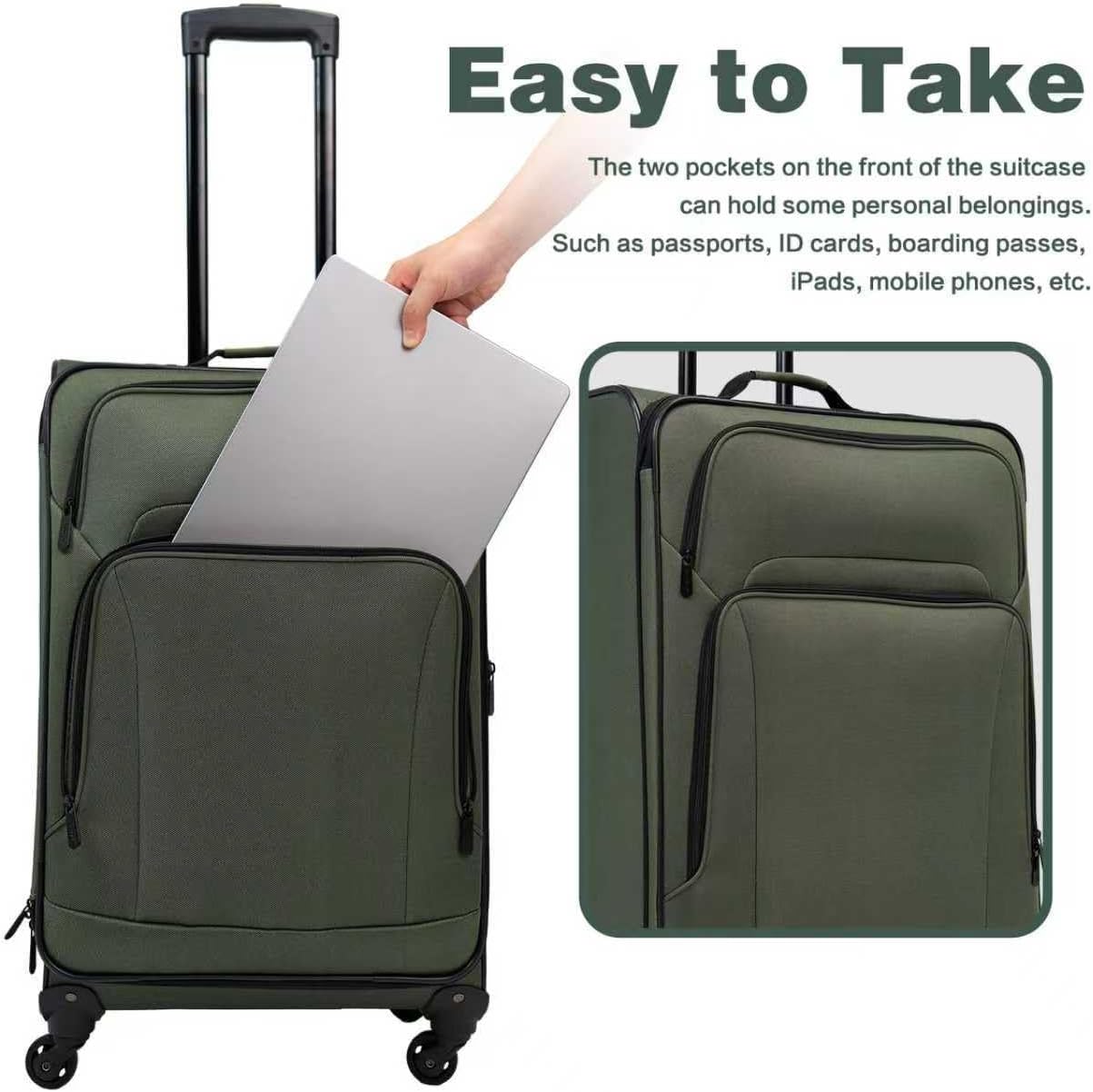 Lispin Luggage Set Softshell Expandable 4 Piece Suitcase with Wheels Softside Lightweight Travel Carry on Luggage (Dark Green)