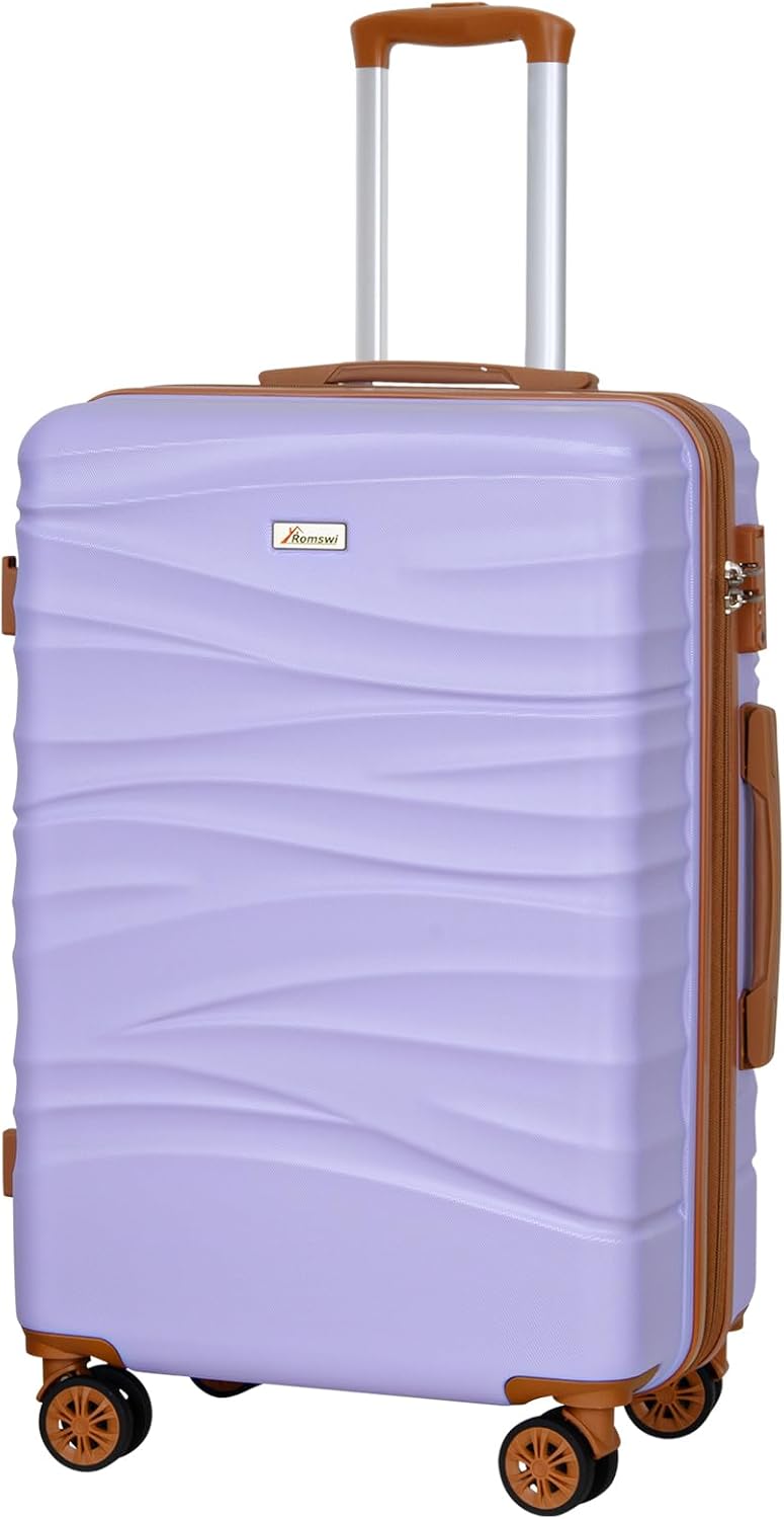 Romswi Expandable 24" Checked Luggage,Medium Hardshell Suitcase with Double Spinner Wheels for 20% More Space, Airline Approved Lightweight Hardside Luggage, Scratch-Resistant & YKK Zipper,Purple