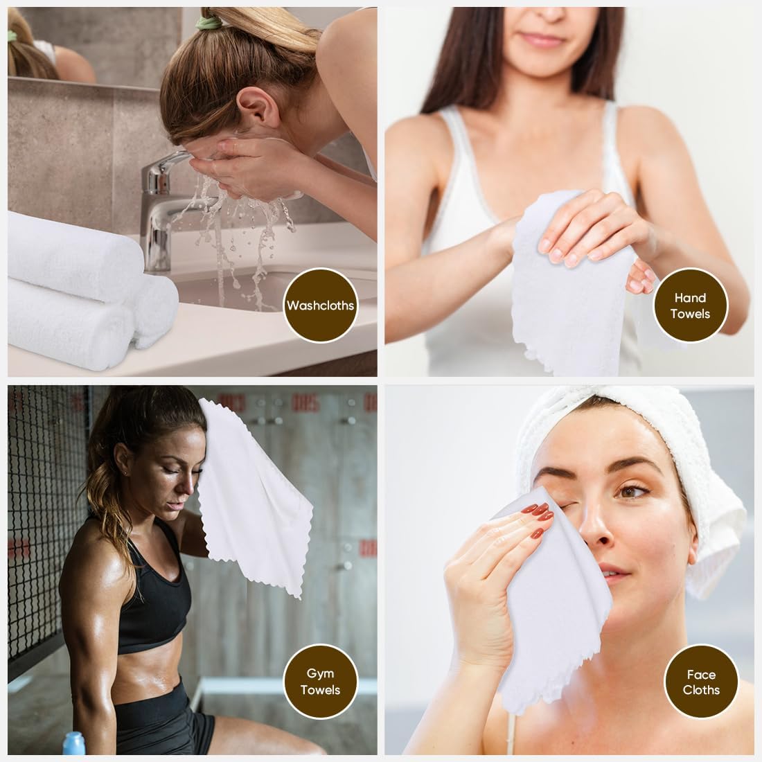 Orighty Washcloths 48 Pack, Ultra Soft Face Cloths 12 x 12 inch, Absorbent & Quick Drying Coral Velvet Washcloth Bulk, Multi-Purpose Face Cloth for Household, Cleansing and Sport (White)