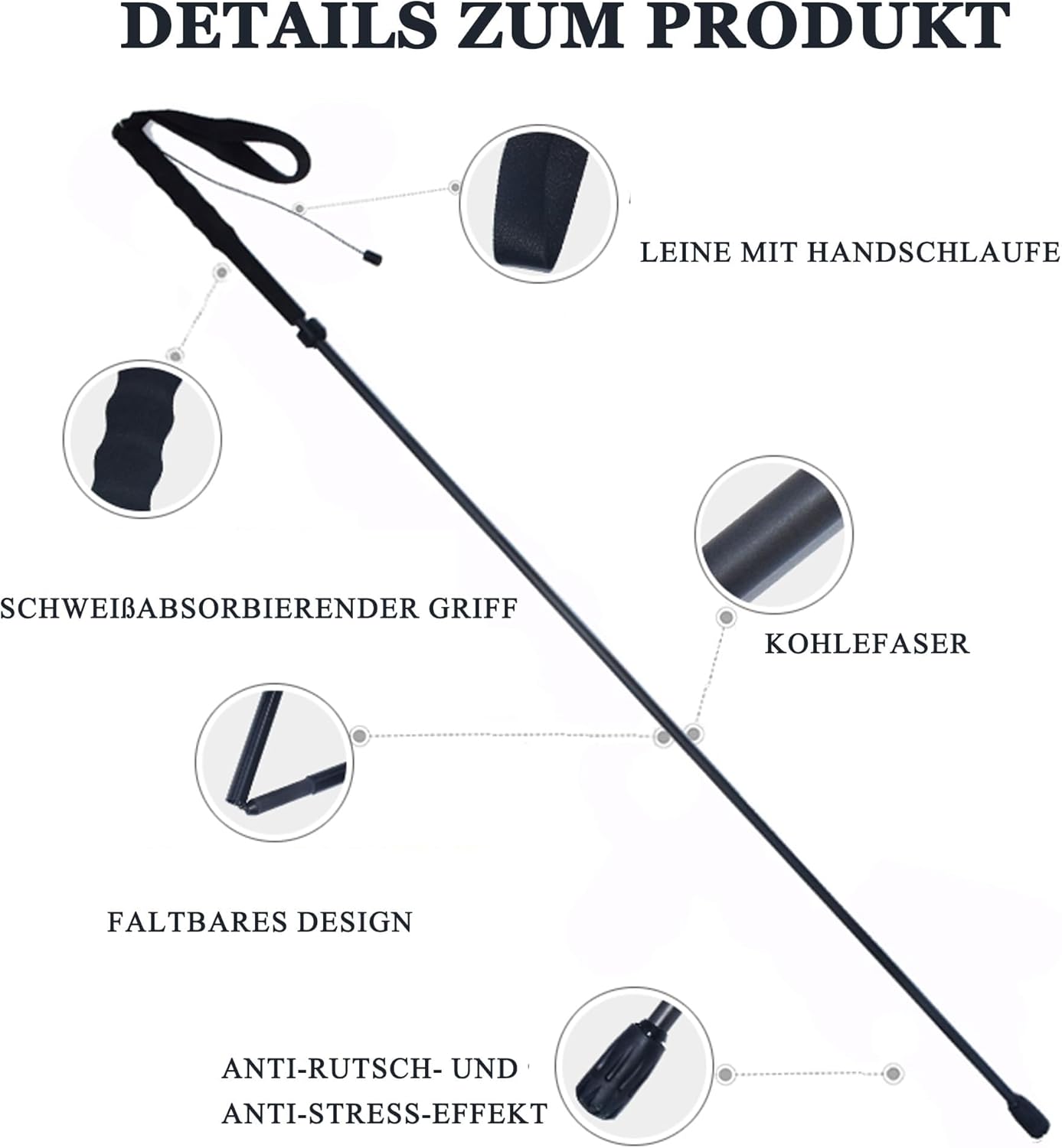 Ultralight Carbon Fibre Trekking Poles - 5-Section Adjustable Hiking Sticks with Anti-Shock Tips, Ergonomic Grips & Storage Bag - Perfect for Hiking, Walking & Backpacking (Set of 2)