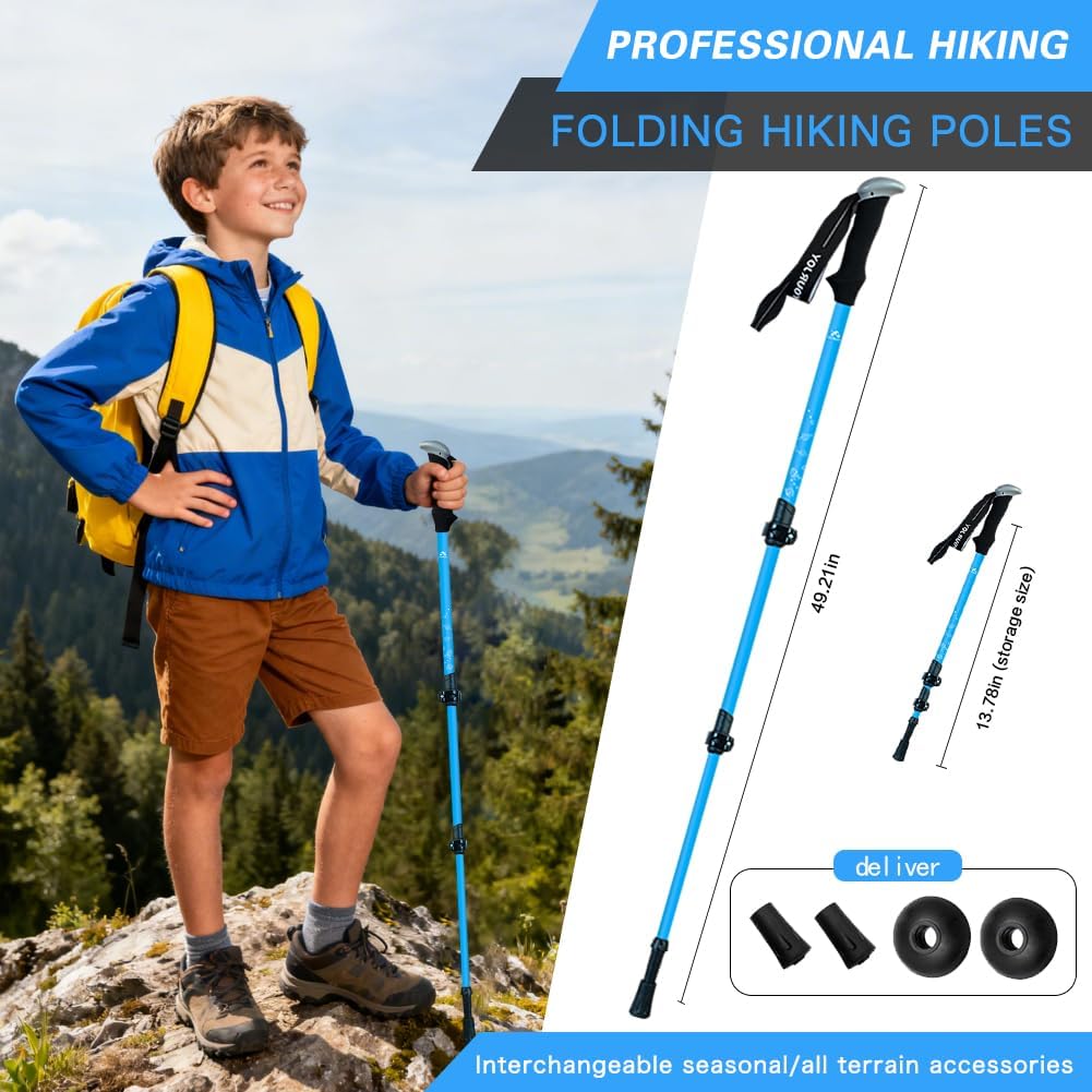 Hiking Trekking Poles, 2 Pack Anti Shock, Adjustable, Collapsible Hiking Poles for Trekking or Walking, Lightweight Aluminum Sticks for Children