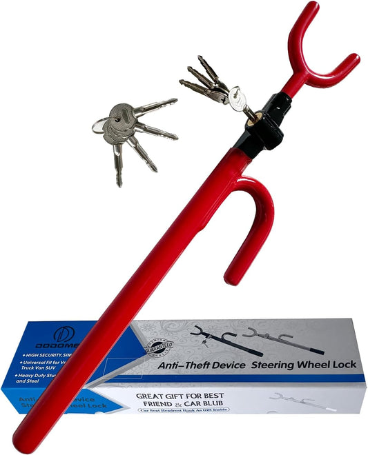 Steering Wheel Lock Anti-Theft Car Device Car Wheel Locks Heavy Duty Vehicle Security Steering Wheel Lock for Truck Car Vehicles Van Lorry SUV with 4 Keys, Elongated Length MAX 30.5“ Red