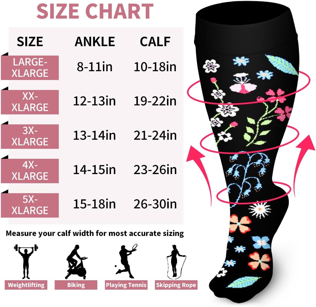 Laite Hebe Plus Size Compression Socks for Women and Men-3 pairs Wide Calf Knee High Support for Circulation