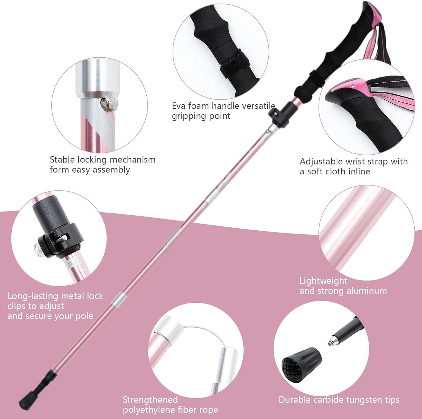 BISINNA Hiking Poles Collapsible Trekking Poles Aluminum Alloy Hiking Sticks 2 pc Lightweight Adjustable Folding Stick for Wowen Men Walking Sticks with Quick Lock System