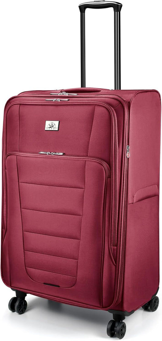 Verdi Softside Expandable 28 Inch Luggage with Spinner Wheels Lightweight Travel Suitcase (Burgundy, Checked-Large 28-Inch)