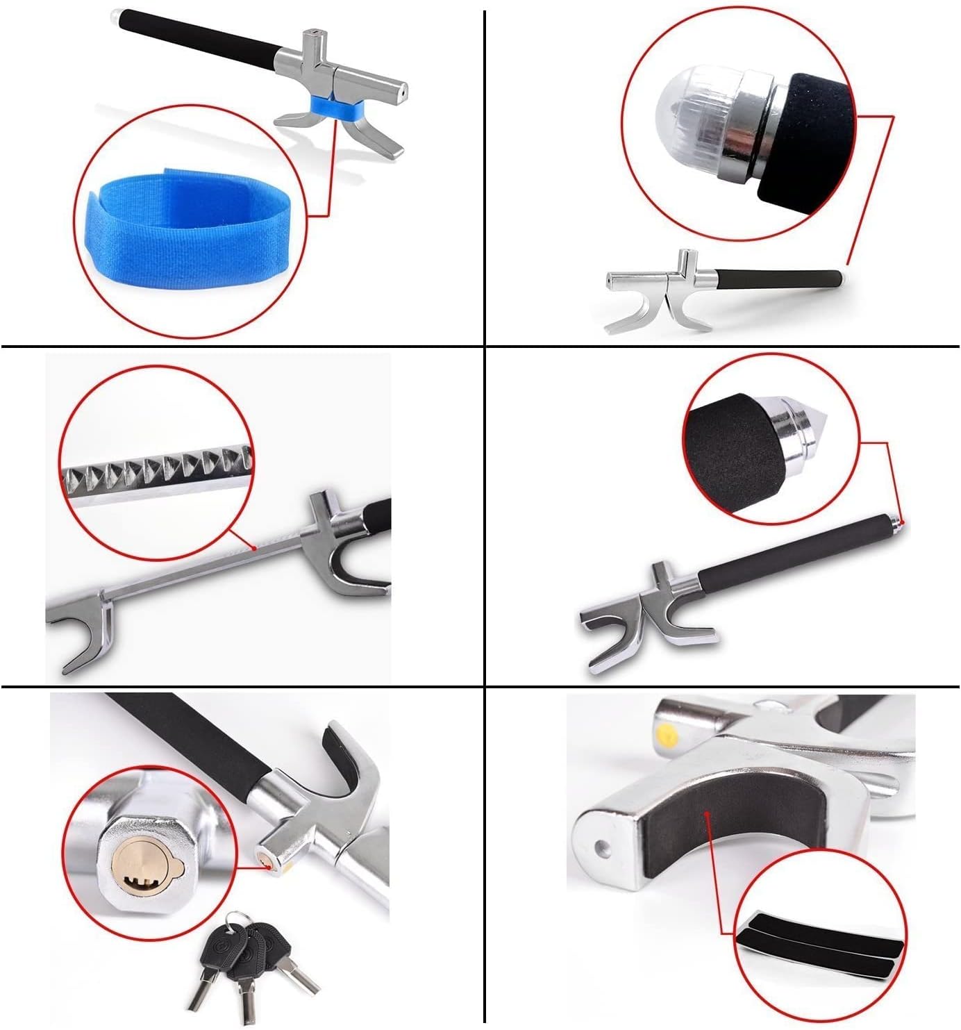 Tevlaphee Steering Wheel Lock for Cars,Wheel Lock,Vehicle Anti-Theft Lock,Adjustable Length Clamp Double Hook Universal Fit Emergency Hammer Window Breaker Self Defense Heavy Duty Secure