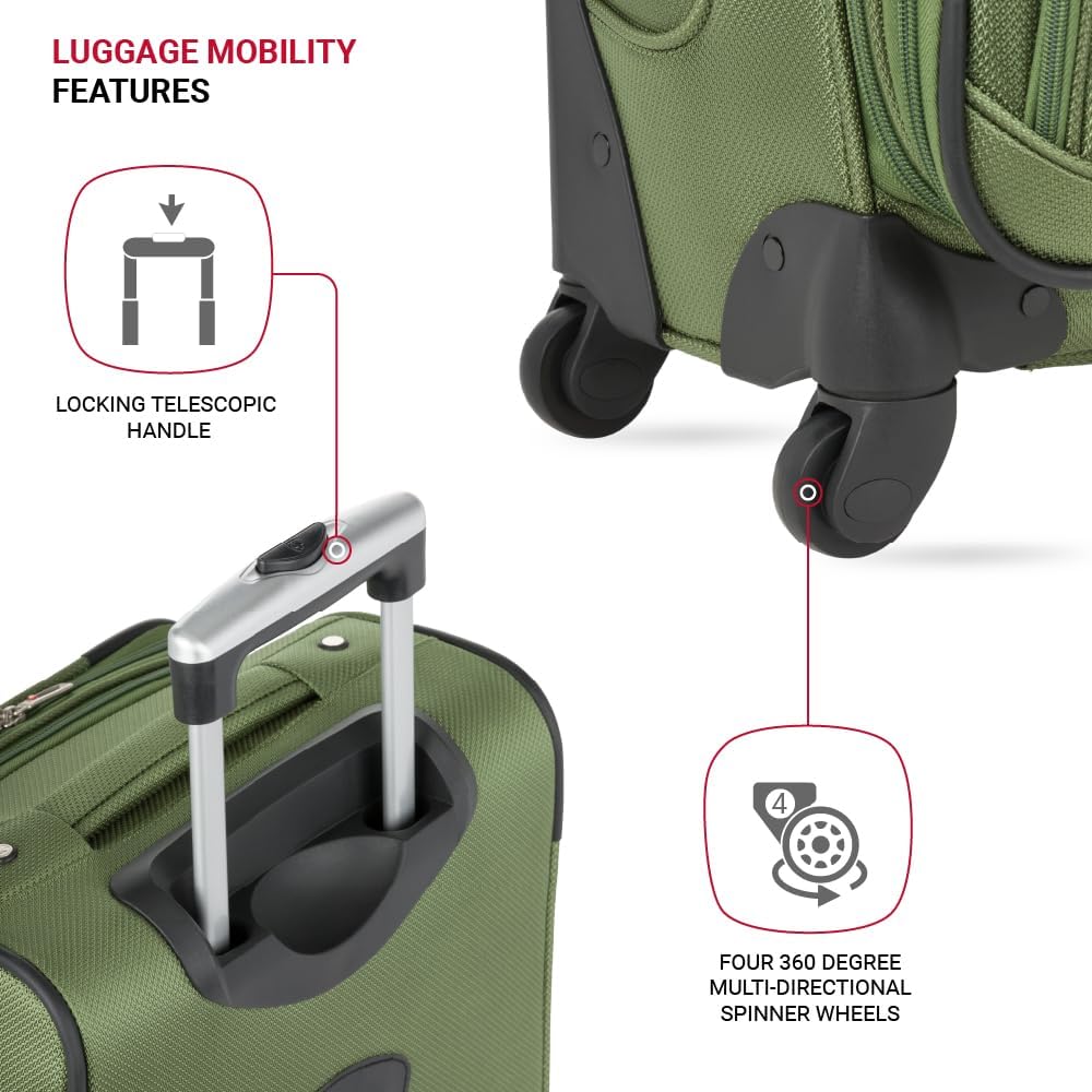 SwissGear Sion Softside Expandable Luggage with Spinner Wheels, Evergreen Carry-On 21-Inch