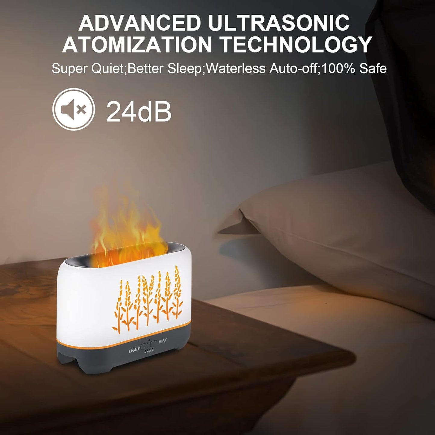 NEWYID Essential Oil Diffusers, 240ml Ultrasonic Flame Oil Diffuser, 3 Mist Mode 4 Timer Up to 12H of Continuous Aroma Waterless Auto-Off Diffusers for Essential Oil Large Room