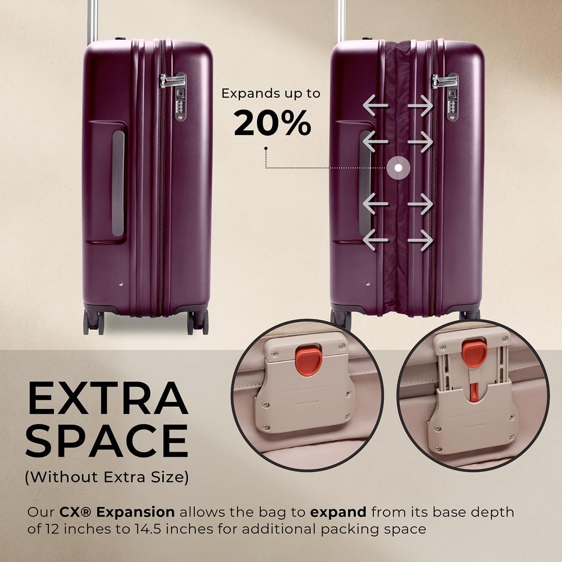 Briggs & Riley 30" Large Expandable Spinner - Checked Luggage for Travel, Suitcases with Wheels, Hardside Rolling Bag for Men & Women, Self-Repairing Zipper - Sympatico Collection, Plum