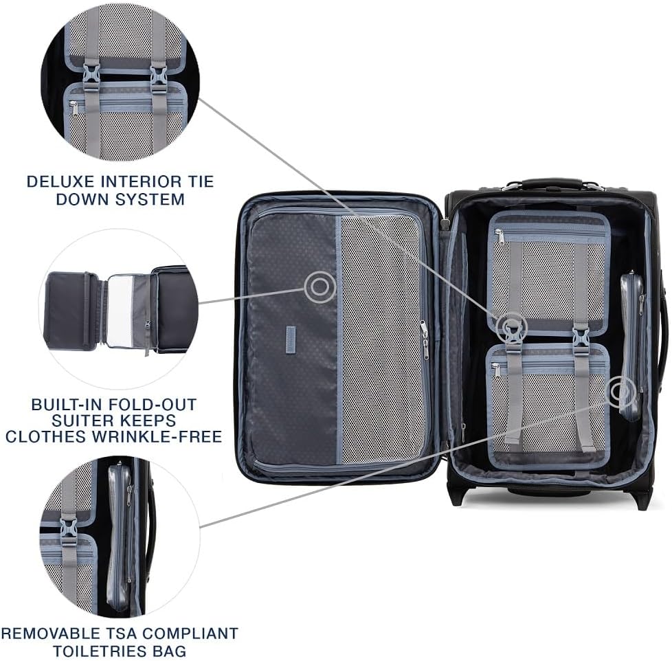 Travelpro Platinum Elite Softside Expandable Carry on Luggage, 2 Wheel Upright Suitcase, USB Port, Men and Women, Shadow Black, Carry On 22-Inch