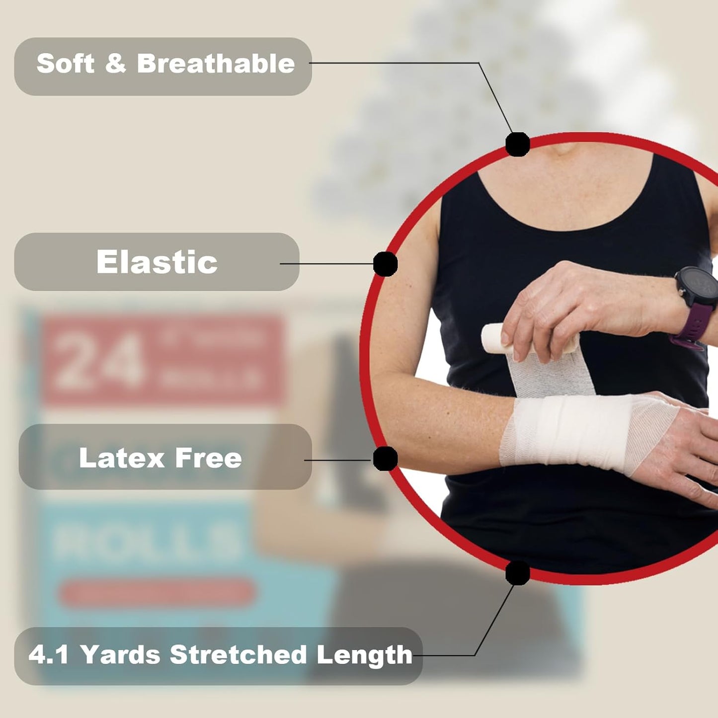 32 Pack Gauze Rolls Bandages 4 ” x 4.1 yd Premium Quality Lint and Latex-Free Conforming Stretch Designed for Effective Wound Care for Wound Dressing Support (Individually Packed)