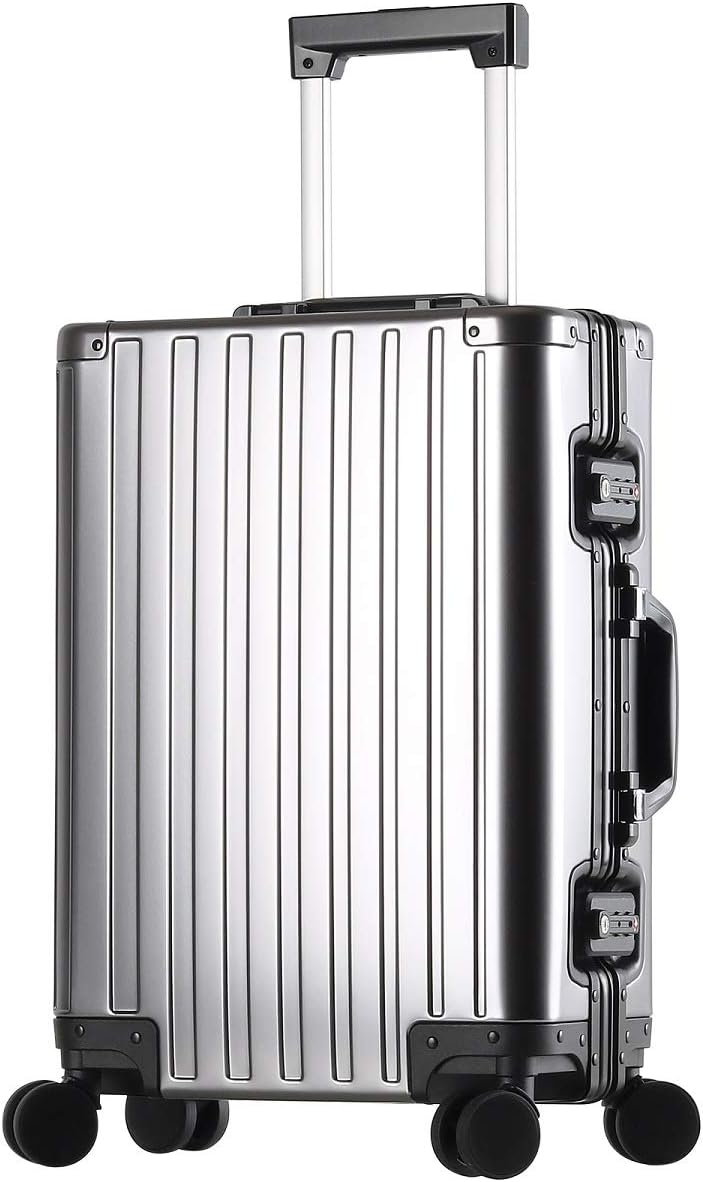 Carry-On Hardside Suitcase: Full Aluminum HardShell Luggage with TSA Lock & Spinner Wheels for Business Travel - Crush-Resistant & Burst-Proof - Gunmetal Gray