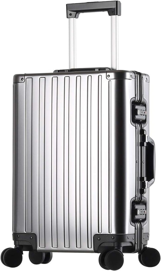 Carry-On Hardside Suitcase: Full Aluminum HardShell Luggage with TSA Lock & Spinner Wheels for Business Travel - Crush-Resistant & Burst-Proof - Gunmetal Gray