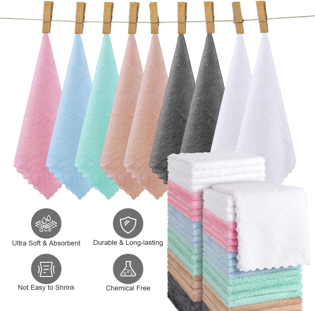 Orighty Ultra Soft Washcloths 48 Pack, Premium Microfiber Towel Sets 12 x 12 inches, Absorbent and Quick Drying Coral Velvet Washcloth, Versatile Wash Cloth for Bathroom, Hotel, and Gym (Multi-Colors)
