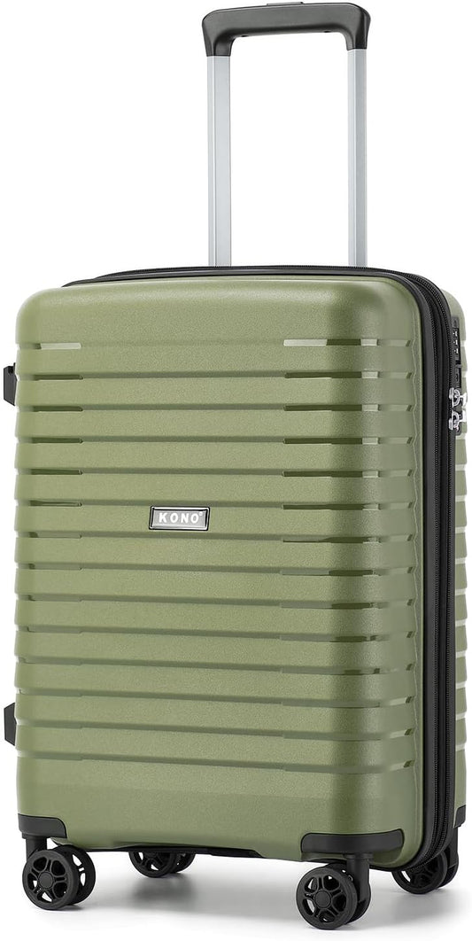 Kono 20 Inch Expandable Carry On Luggage with Spinner Wheels, Durable Hardside Luggage with Hidden Cup Holder, Lightweight Hard Shell Carry On Suitcase Airline Approved with TSA Lock(Green)