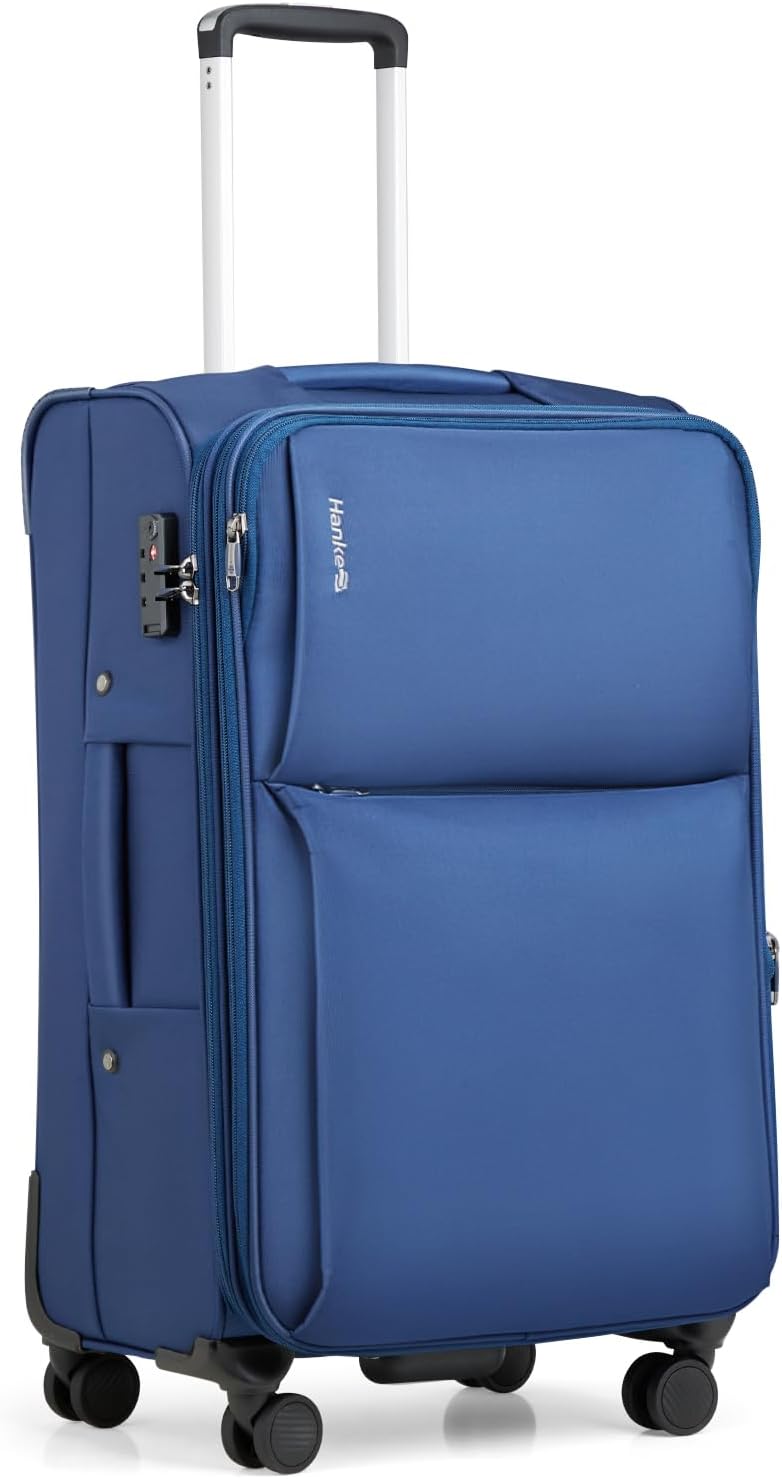Hanke 24 Inch Luggage Expandable Softside Checked Suitcases with Spinner Wheels, Upright Rolling Luggage Suitcases Travel TSA Luggage Bag for Women Men(Blue)