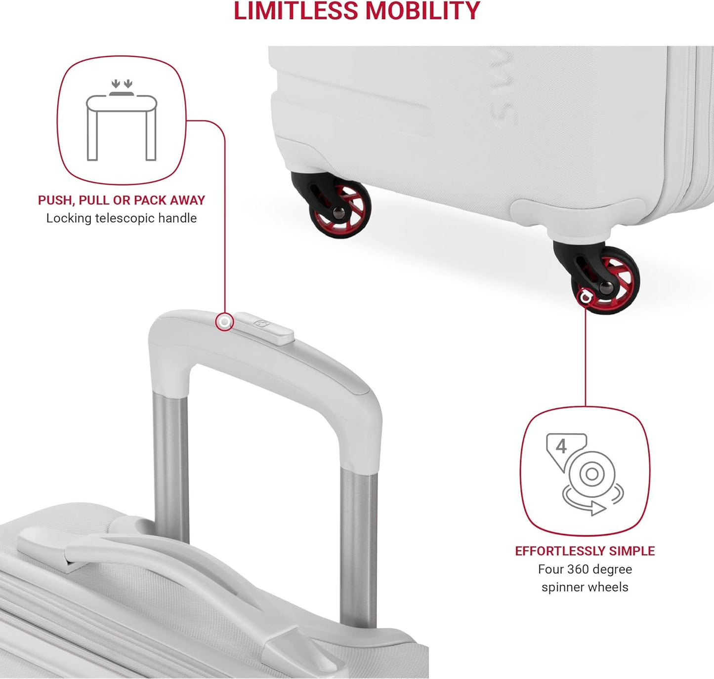 SwissGear 7366 Signature Hardside Expandable Luggage with Spinner Wheels, TSA Lock, Cup-Holder, White, Carry-On 19-Inch