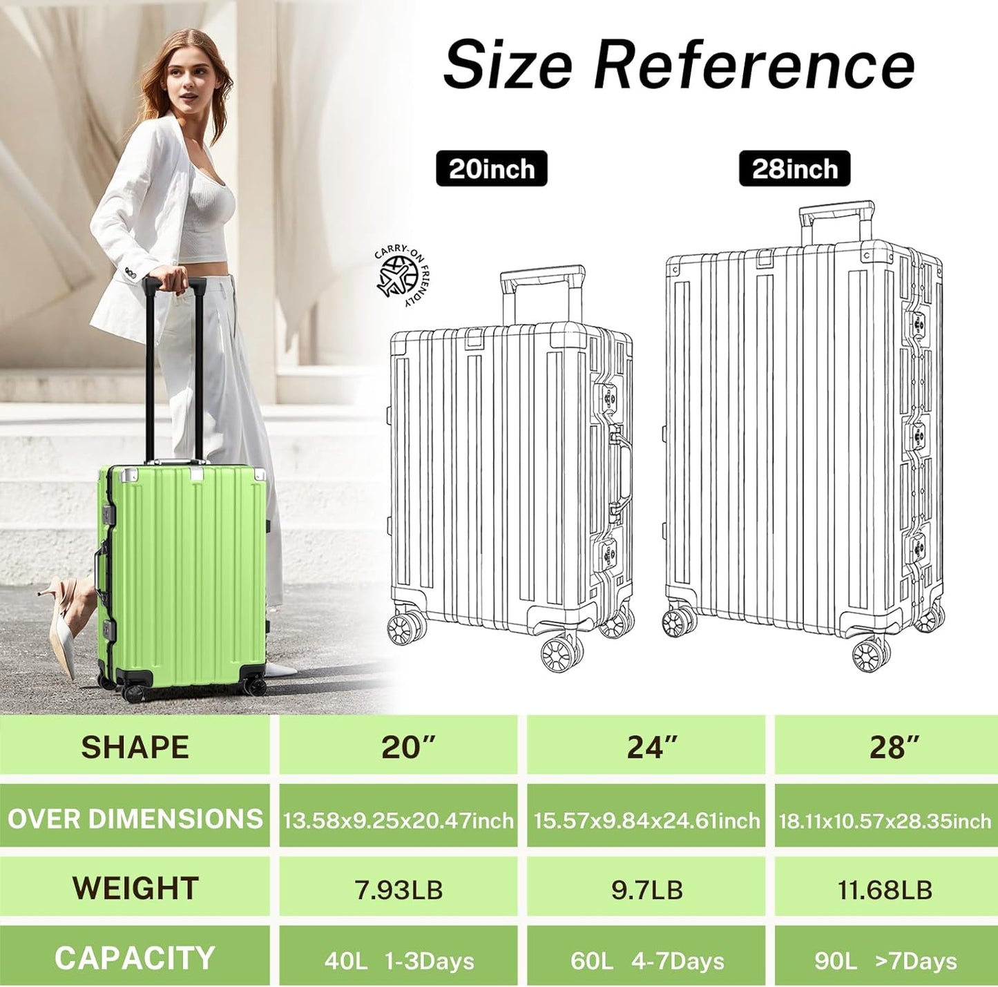 Krute Luggage 28 Inch Aluminum Frame Luggages TSA Lock No Zipper Checked Suitcase with Spinner Wheels Hardshell Lightweight PC+ABS Large Suit Case