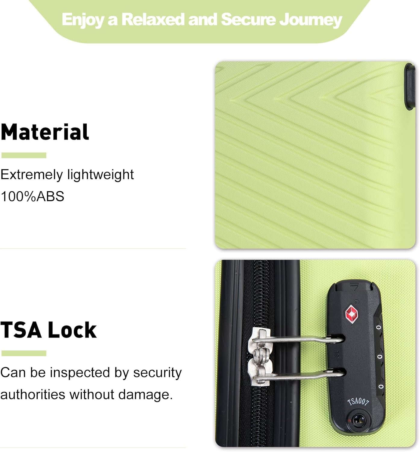 4-Piece Hardside Luggage Set with TSA Lock, Lightweight ABS Suitcases With Spinner Wheel, 16/20/24/28 inch, Chartreuse