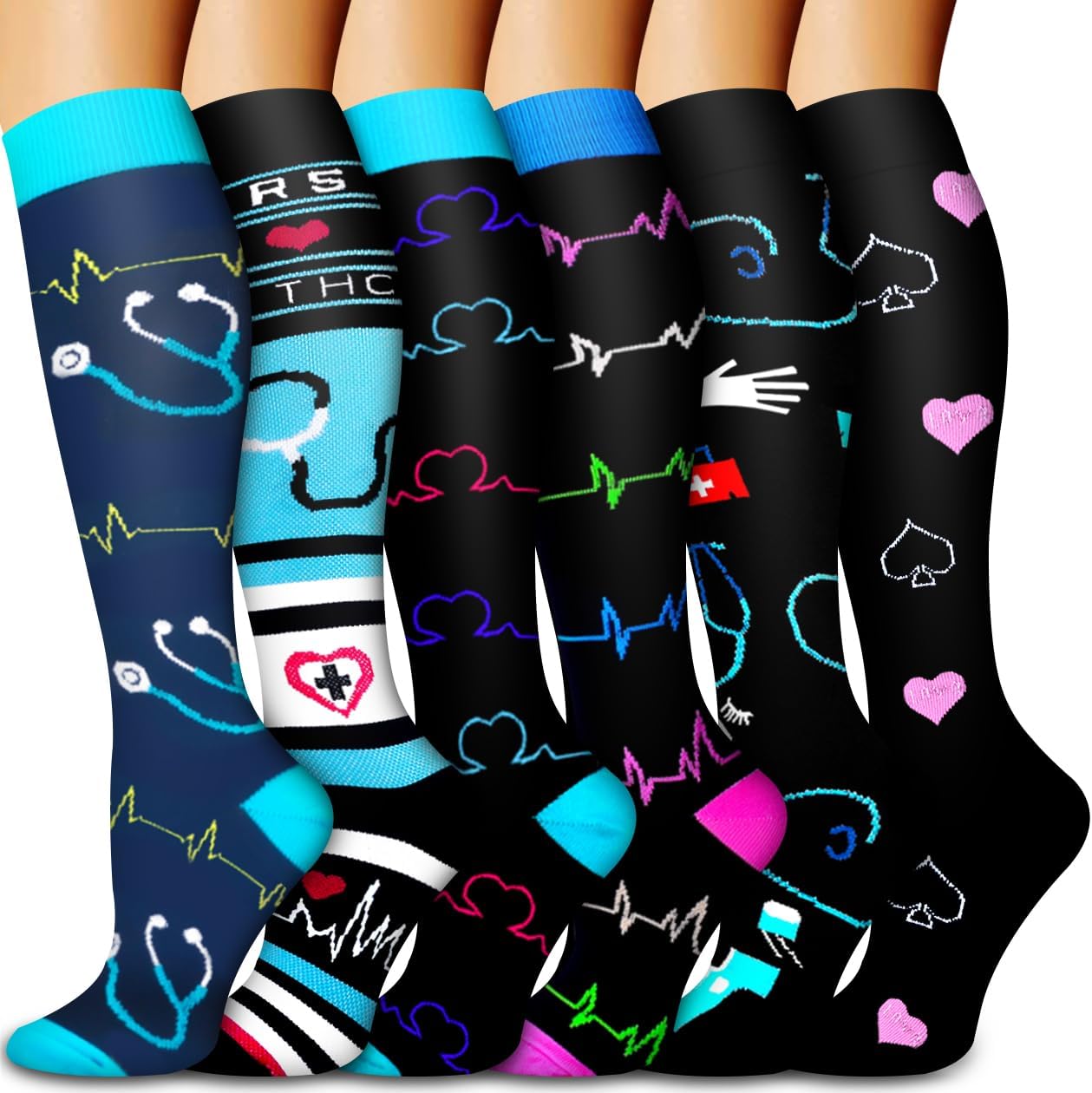 Bluemaple Compression Socks for Women & Men Circulation (6 Pairs) 15-20 mmHg is Best Support for Athletic Running Cycling