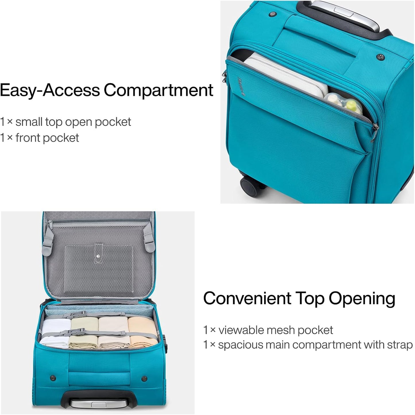 Hanke 16 Inch Underseat Carry On Luggage with Spinner Wheels for Airline, Small Softside TSA Approved Luggage Lightweight Rolling Suitcases Under Seat Travel Carry-On Bag(Caribbean Blue)