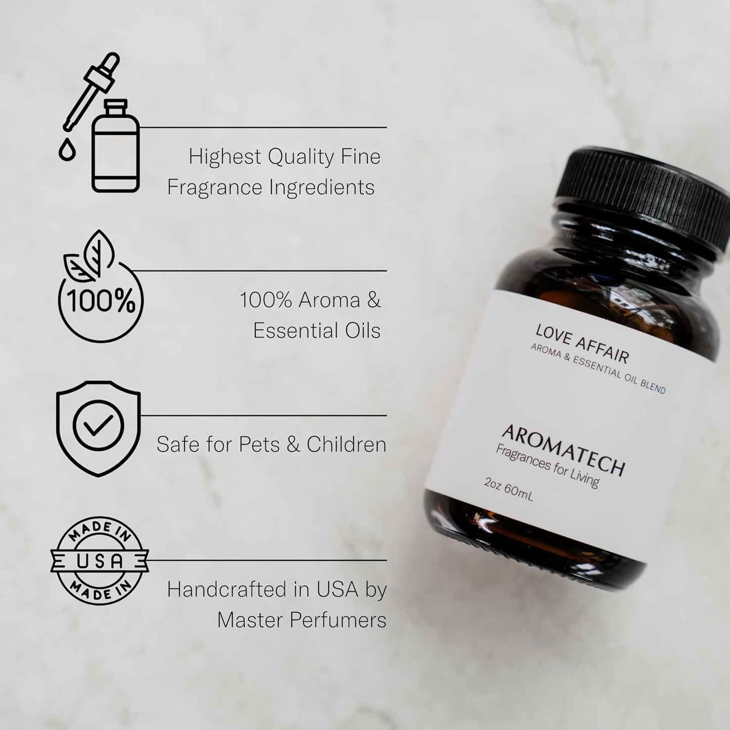 AromaTech Love Affair Aroma Essential Oil Blend: Luxury Hotel Inspired Aromatherapy with Jasmine, Saffron, Cedar & Amber for Ultrasonic Diffusers & Nebulizers - 0.3 fl oz, 10 mL