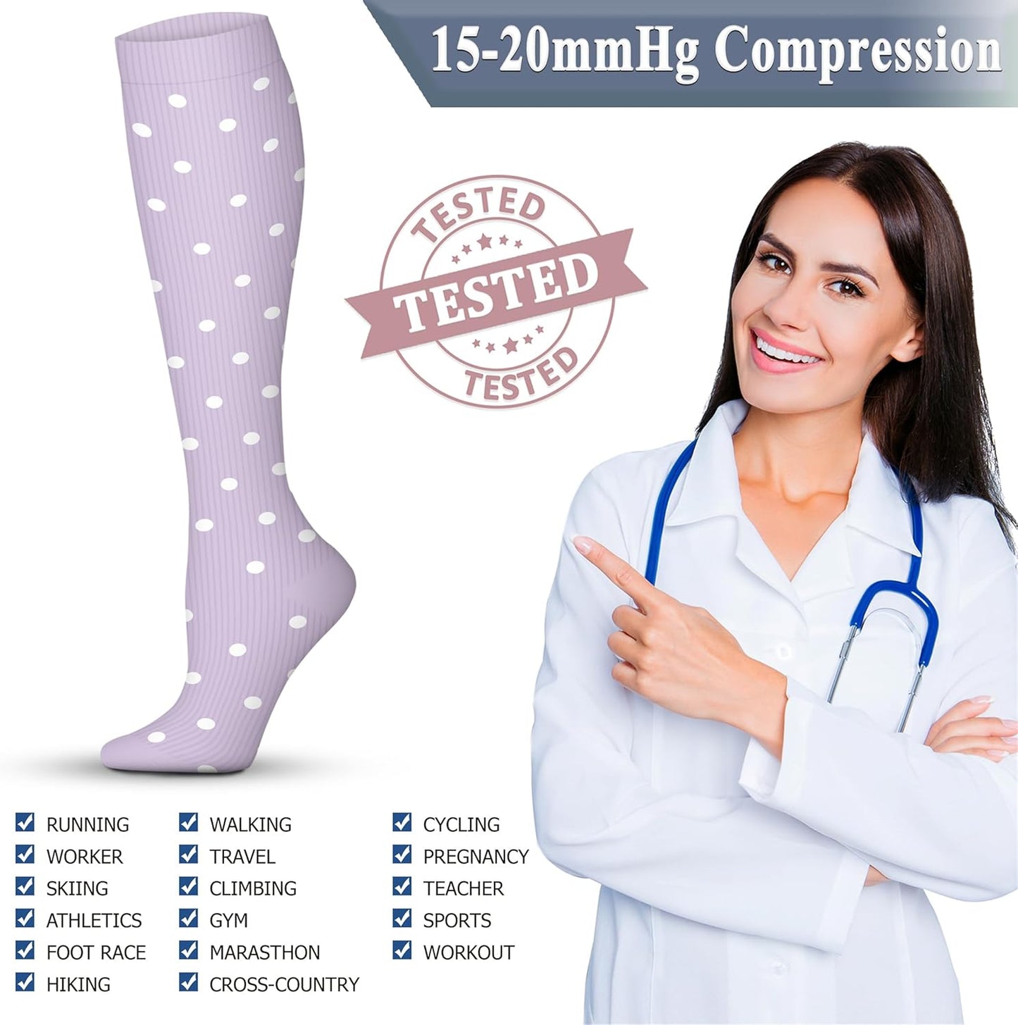 QUXIANG Copper Compression Socks for Women & Men Circulation (8 Pairs) - Best for Running Athletic Cycling - 15-20 mmHg