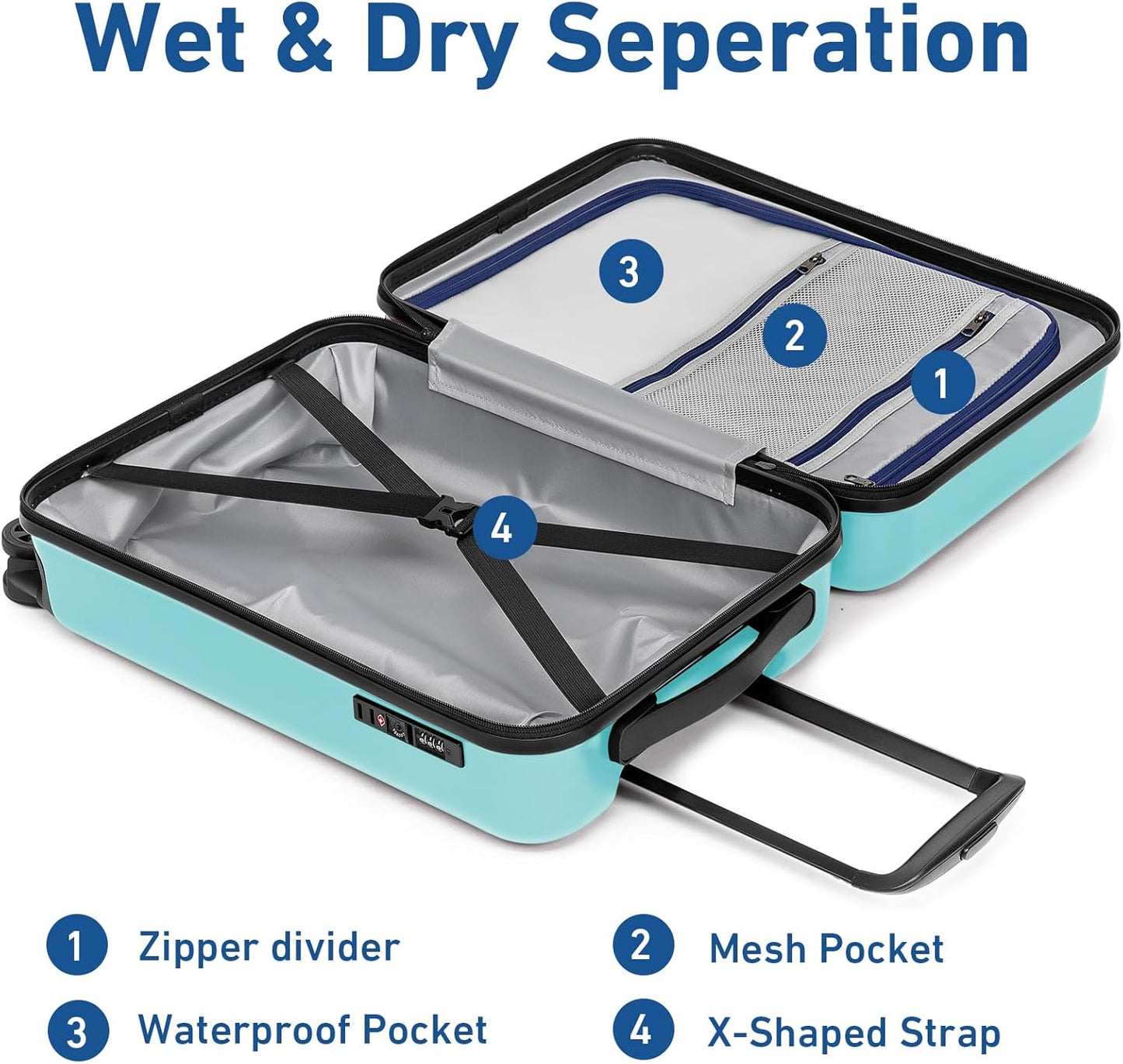 KYME Luggage Sets 2 Piece Hardshell 20"/24" Suitcase with Double Spinner Wheels Hardside Suitcases Sets with TSA Lock PC+ABS Travel Luggage (Mint Green, 2Pcs Set(20"/24"))