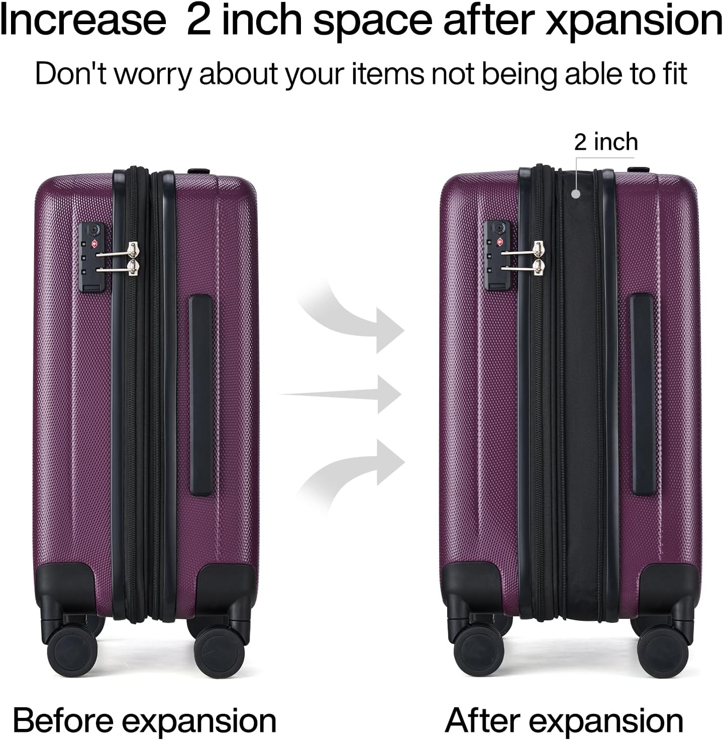 Hanke 20 Inch Expandable Carry on Luggage 22x14x9 Airline Approved Lightweight PC Hard Shell Suitcases with Wheels Tsa Luggage Rolling Suitcase Travel Luggage Bag for Weekender(Purple)