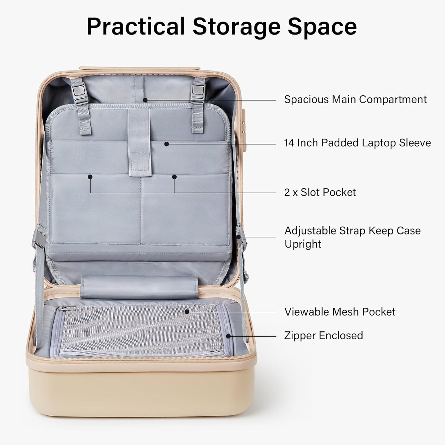 Hanke 16 Inch Underseat Carry On Luggage with Wheels Hard Shell Mini Small Suitcases Carry On Bag for Airline Approved TSA Luggage Lightweight Travel Suitcase(Cuba Sand)