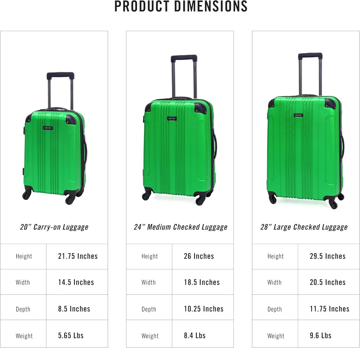 Kenneth Cole REACTION Out of Bounds Lightweight Hardshell 4-Wheel Spinner Luggage, Kelly Green, 20-Inch Carry On