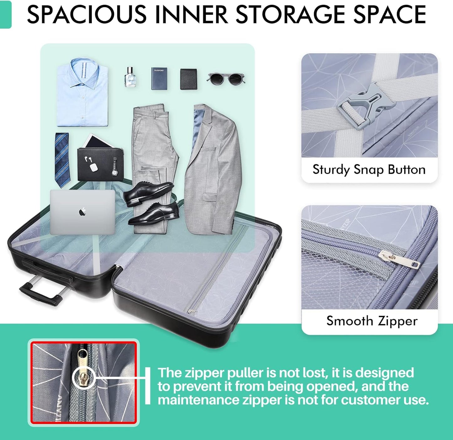 AnyZip Luggage PC ABS Hardside Lightweight Suitcase with 4 Universal Wheels TSA Lock Carry-On 20 Inch Black