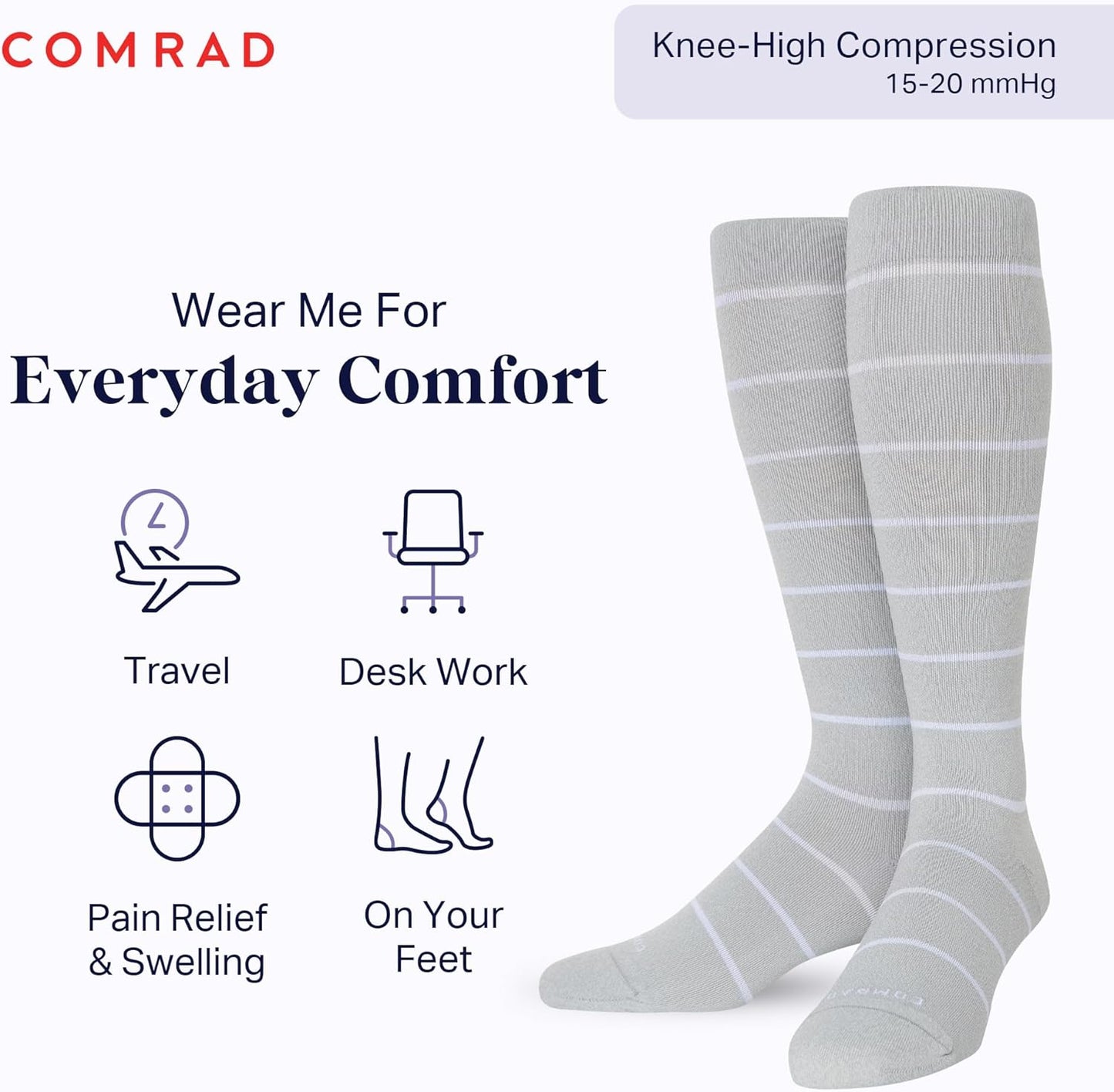 Comrad Nylon Knee High Socks - 15-20mmHg Graduated Compression Socks - Soft & Breathable Support Unisex Socks