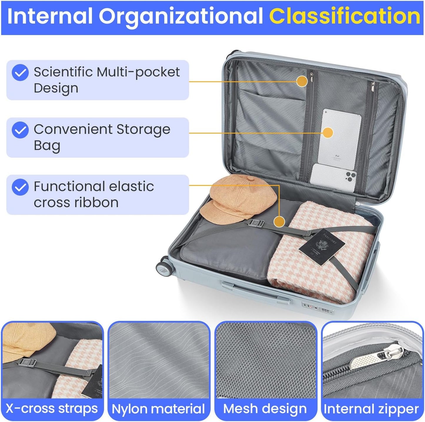 4-Piece Expandable Hardshell Luggage Set with TSA Lock (14/20/24/28) - Lightweight PP Suitcases, 360° Silent Spinner Wheels and Durable 100LB Handle for Air Travel (C# Silver)