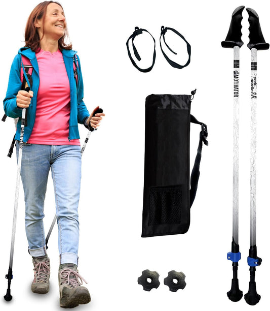 York Nordic Motivator Walking Poles for Balance and Rehab - Patented Stability Grips - Lightweight, Adjustable, and Collapsible - 2 Pieces Adjustable w/flip Locks - Heights 4'6" up to 6'2" - 230 lbs