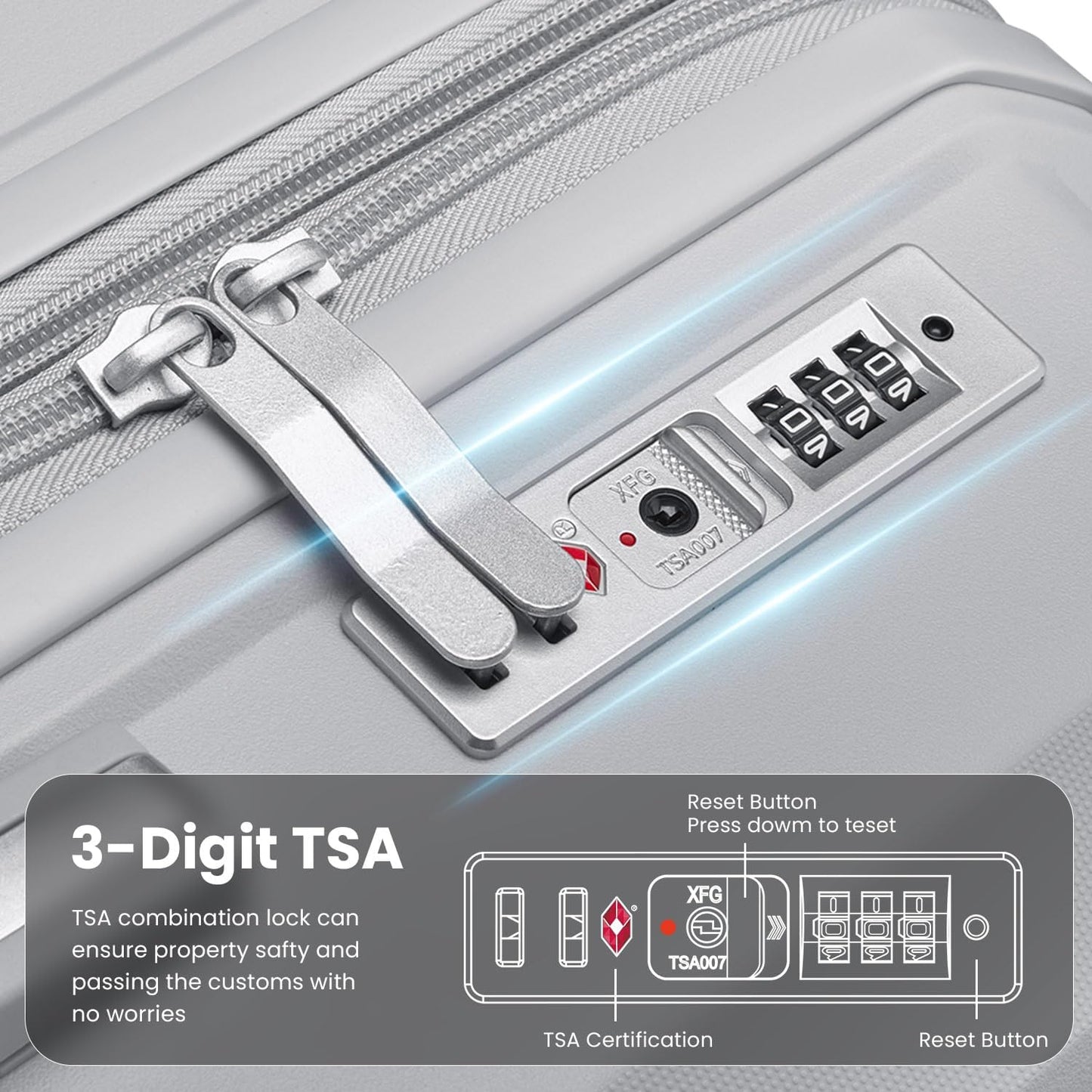 4-Piece Expandable Hardshell Luggage Set with TSA Lock (14/20/24/28) - Lightweight PP Suitcases, 360° Silent Spinner Wheels and Durable 100LB Handle for Air Travel (C# Silver)
