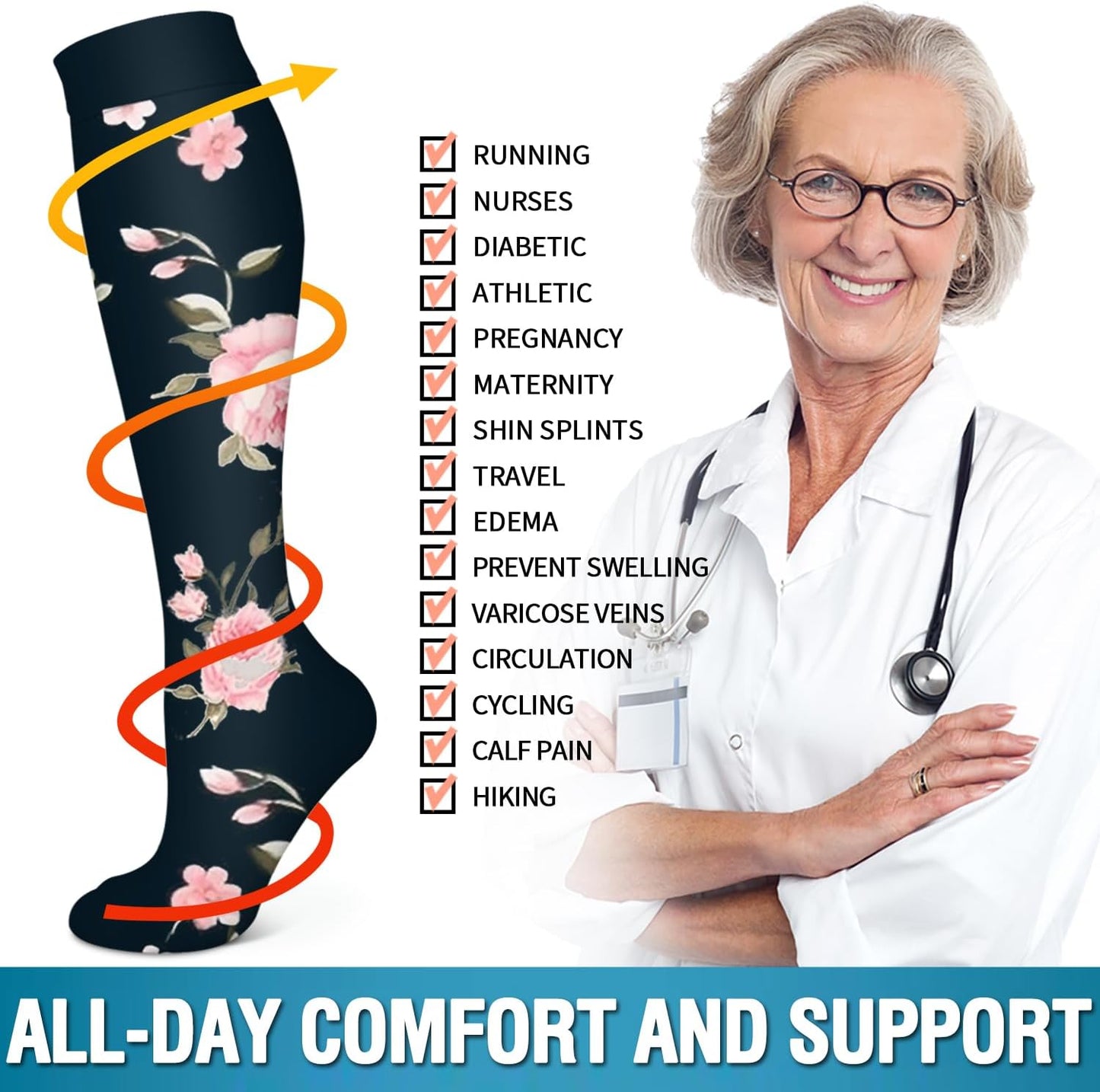 6 Pack Copper Compression Socks for Women and Men Circulation-Best Support for Medical, Running,Nursing,Athletic