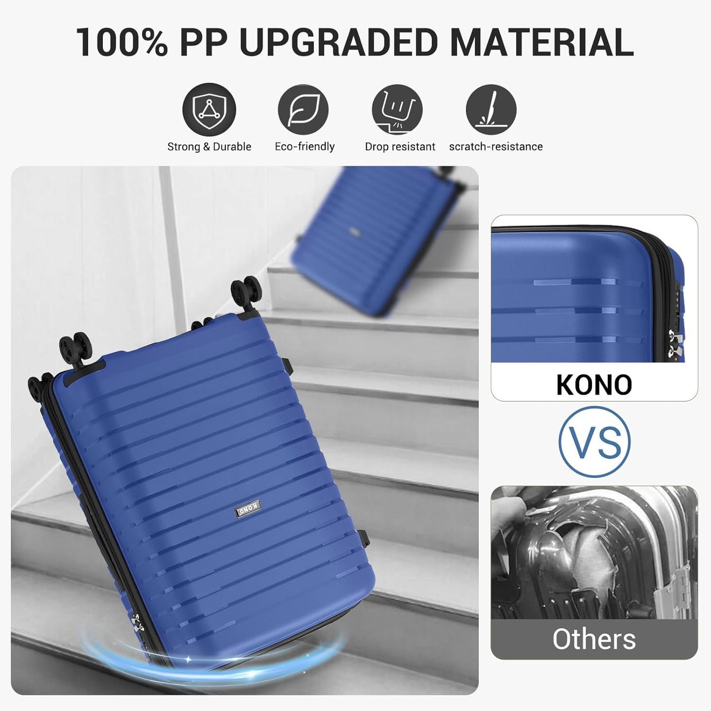 Kono 24 Inch Expandable Luggage Suitcase with Spinner Wheels, Durable Hardside Checked Luggage with Hidden Cup Holder, Lightweight Hard Shell Medium Suitcase with TSA Lock(Navy)