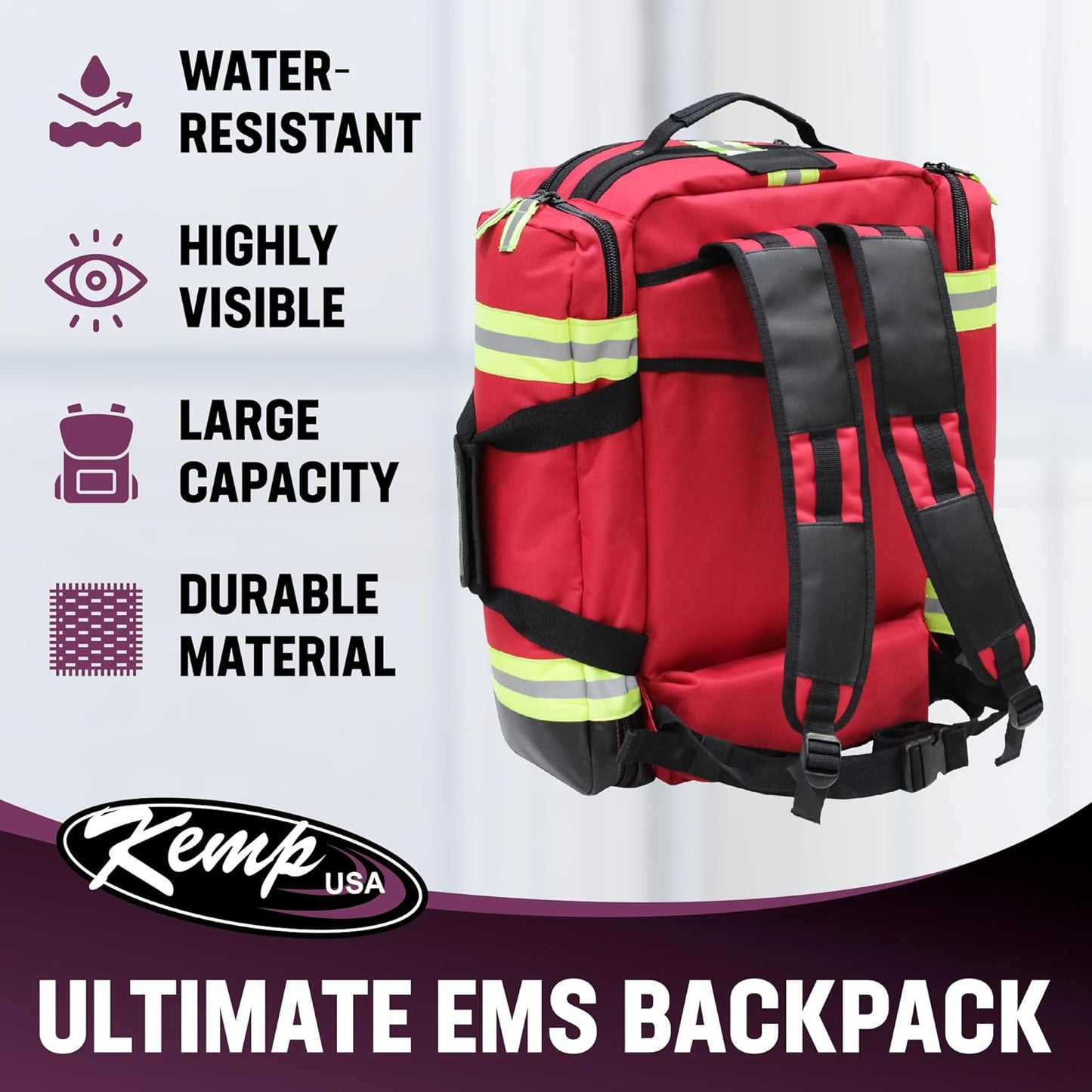 Kemp USA Ultimate EMS Backpack - EMT Bag | Emergency Backpack with a strap for D Oxygen Cylinder | Medical Backpack for Search and Rescue Tools | Large Medic Bag for EMT Kit | 8 Lbs.