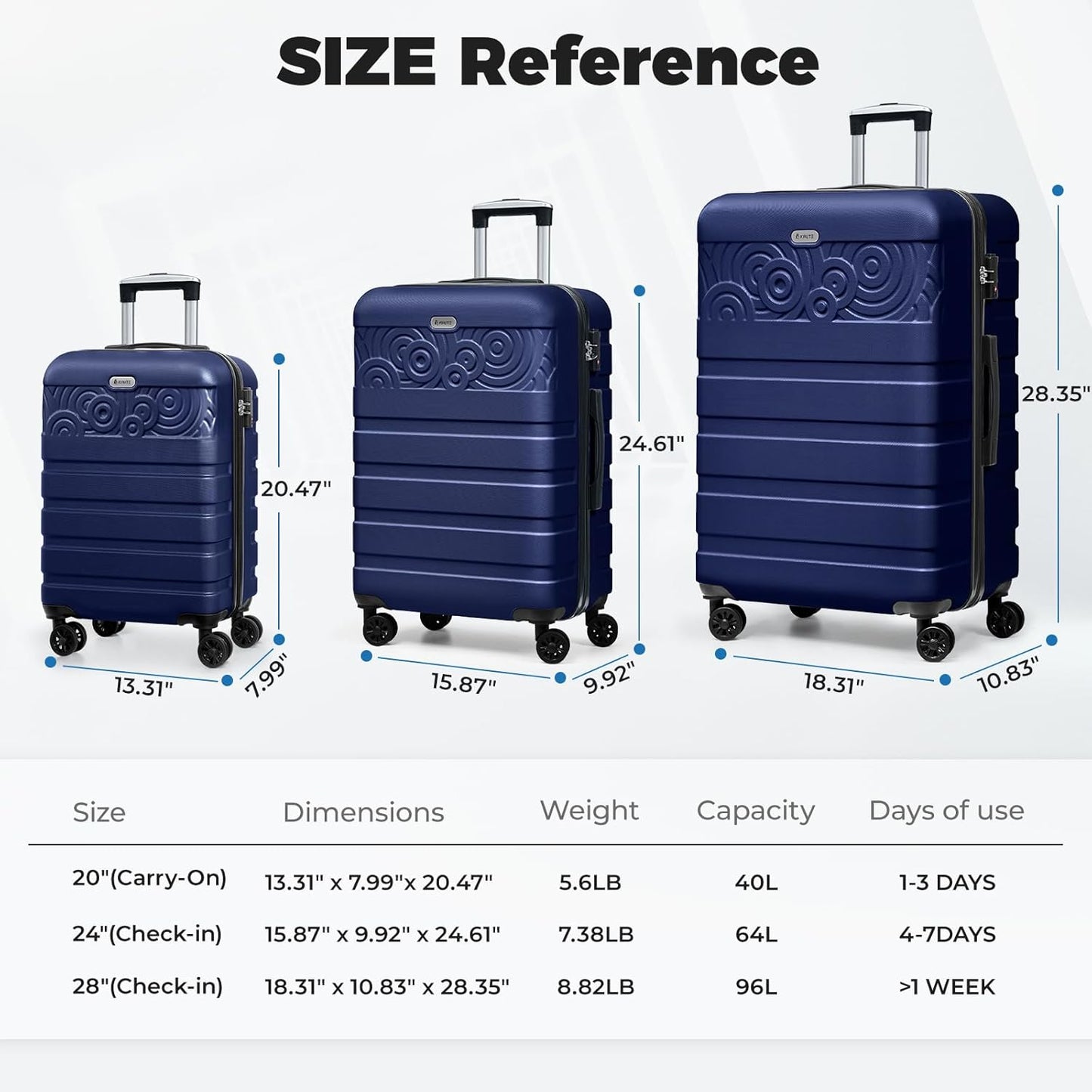 Krute 20 inch Carry On Luggage Airline Approved Suitcase with Spinner Wheels Hard Shell Luggages PC ABS TSA Lock Suitcase