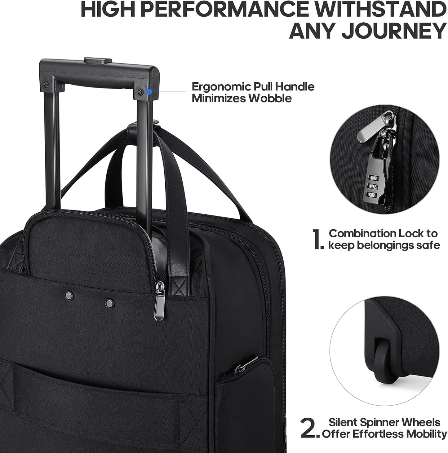 Carry-on Underseat 16-inch Luggage with Wheels, Softside Rolling Carry-on, Lightweight Travel Suitcase for Men Women, Personal Item Rolling Travel Bag