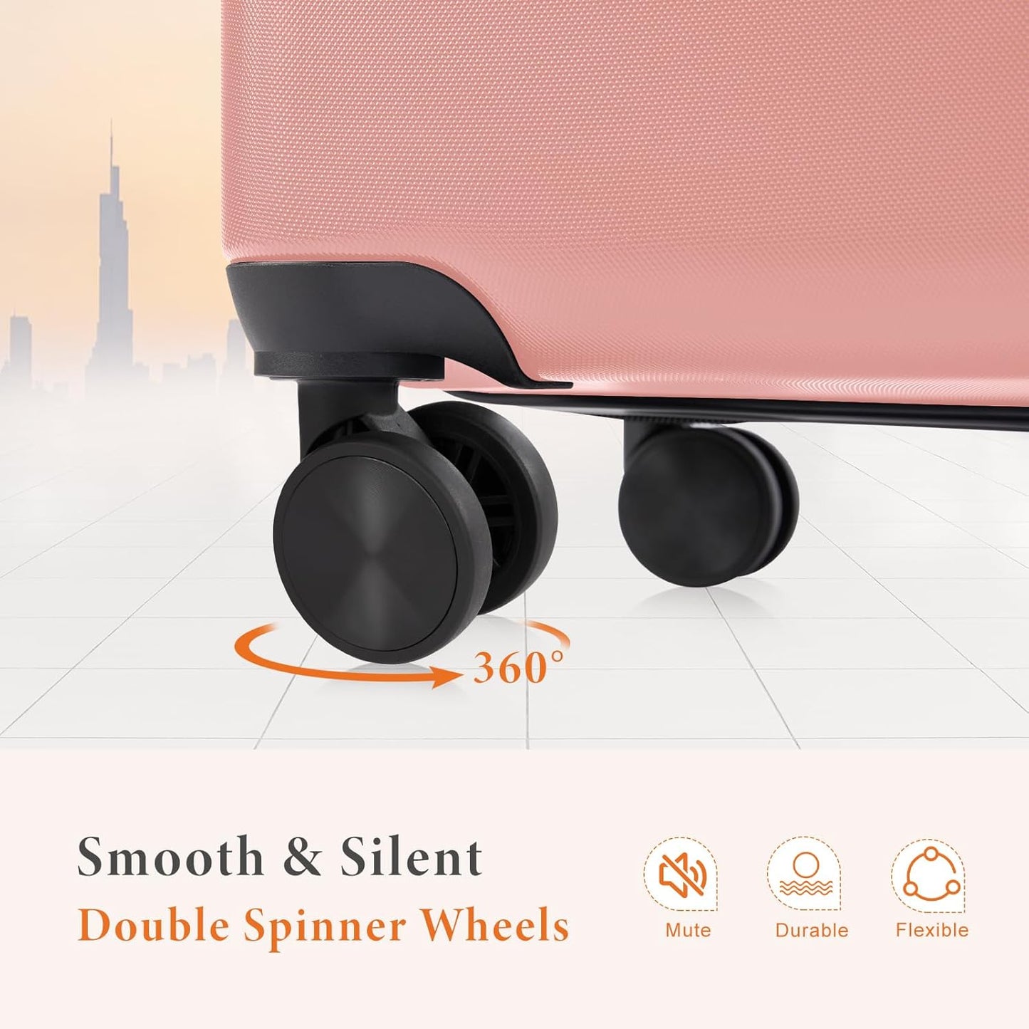 Sweetcrispy Carry on Luggage, Hard Shell ABS Suitcase with Double Spinner Wheels, Lightweight Expandable Rolling Suit Case with TSA Lock, 28 Inch Pale Pink