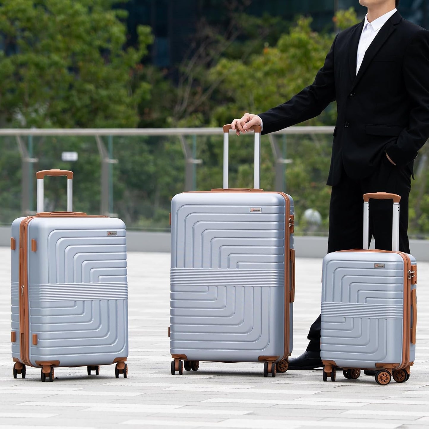 Romswi Luggage Sets 3 Piece Expandable PC+ABS Suitcases, Durable Hardshell Lightweight Suitcase Set with TSA Lock Dual Spinner Wheels, 20/24/28 Inch, Silver